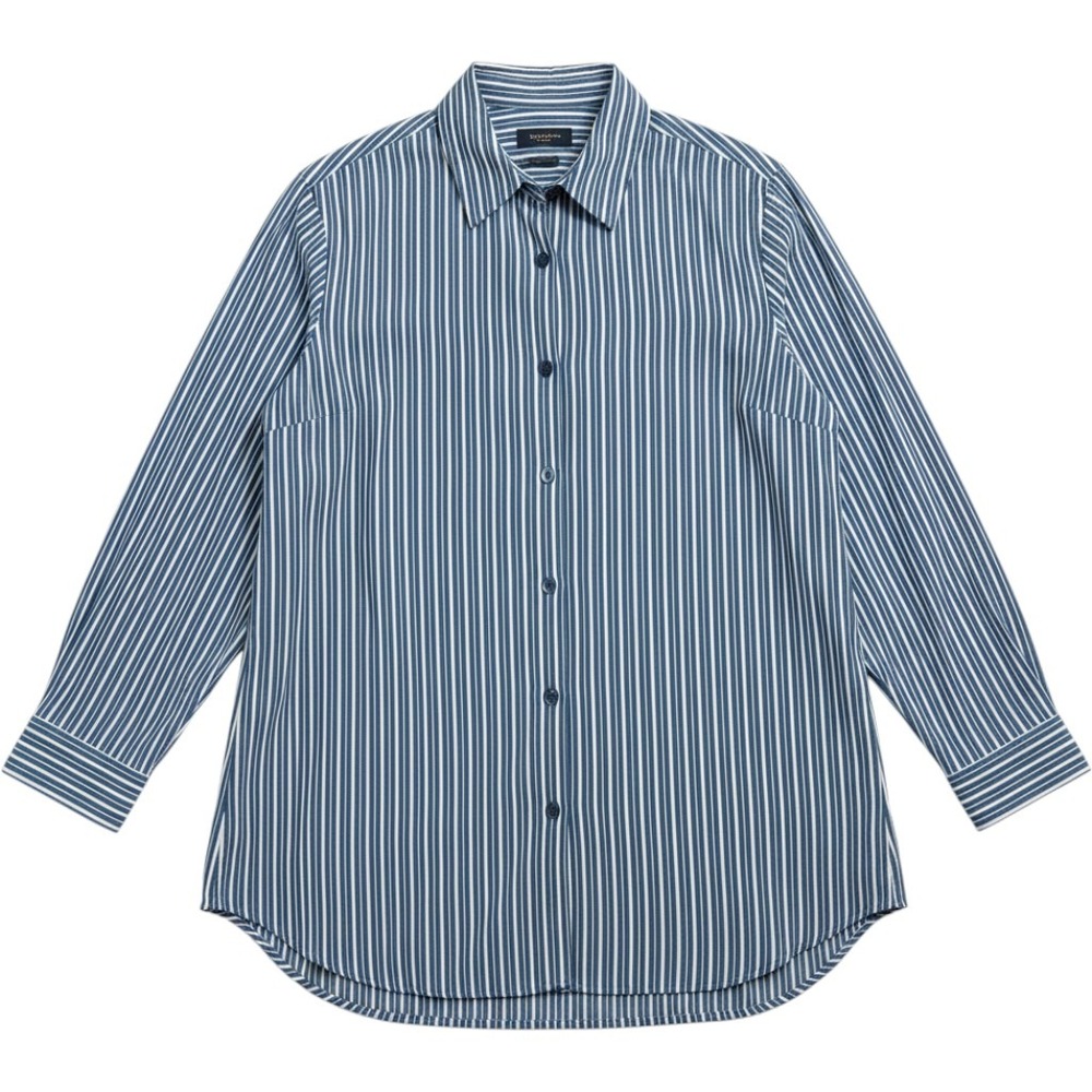 Joan Rivers Blue White Striped Crossover Back Button Down Shirt Womens XL